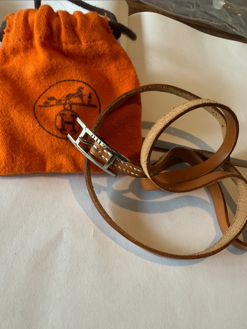 Hermès Tan Leather 'H' Bracelet